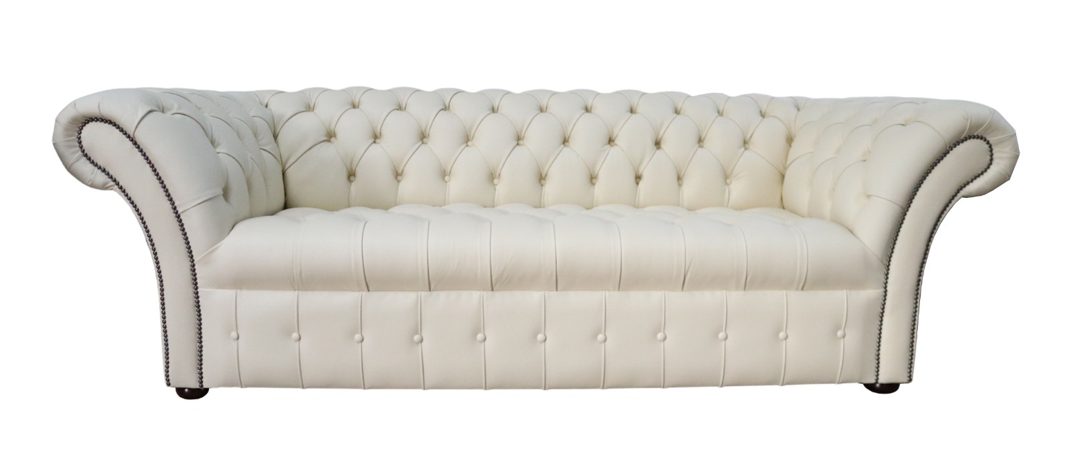 Product photograph of Chesterfield 3 Seater Buttoned Seat Cream Real Leather Sofa Bespoke In Balmoral Style from Chesterfield Sofas