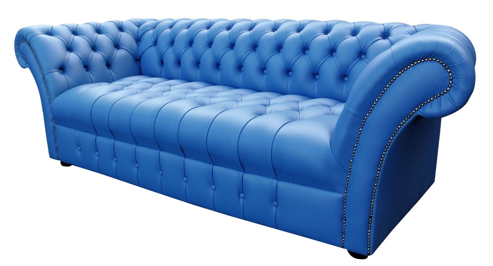 Product photograph of Chesterfield 3 Seater Buttoned Seat Deep Ultramarine Blue Leather Sofa Bespoke In Balmoral Style from Chesterfield Sofas.