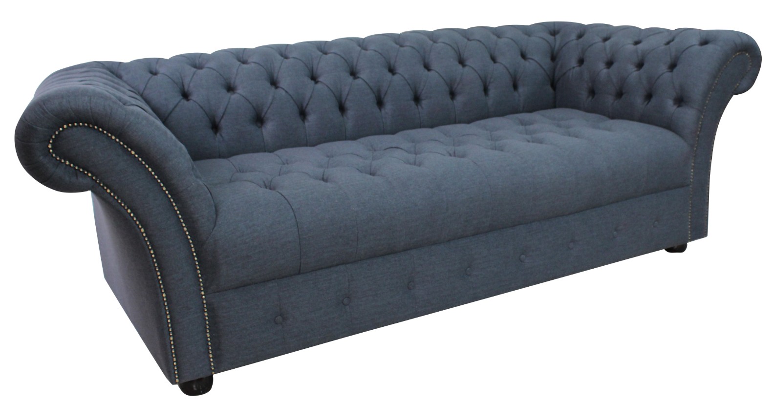 Product photograph of Chesterfield 3 Seater Buttoned Seat Grampian Marine Blue Fabric Sofa In Balmoral Style from Chesterfield Sofas.