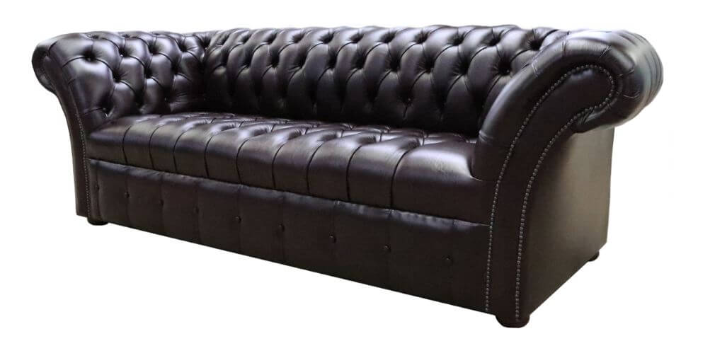 Product photograph of Chesterfield 3 Seater Buttoned Seat Leather Sofa Antique Brown In Balmoral Style from Chesterfield Sofas.