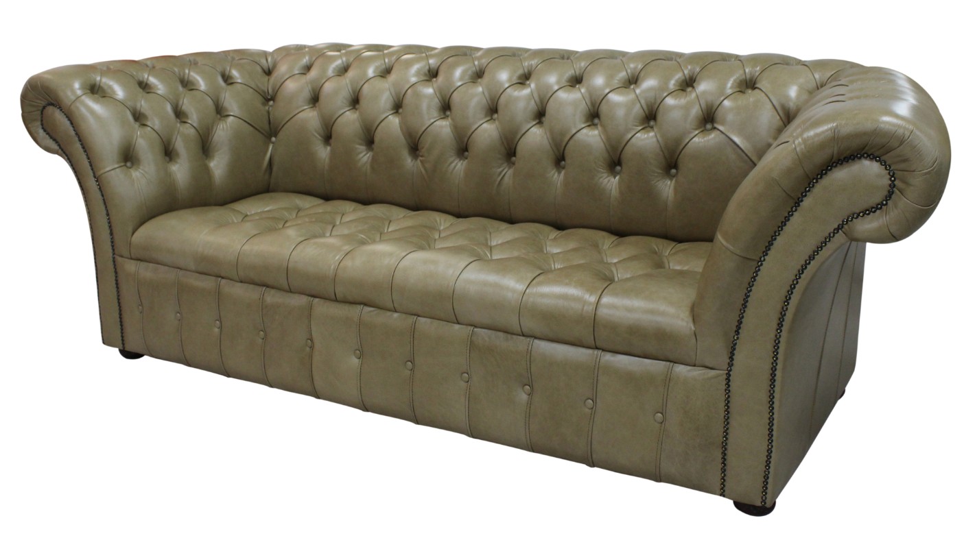 Product photograph of Chesterfield 3 Seater Buttoned Seat Old English Sand Leather Sofa In Balmoral Style from Chesterfield Sofas.