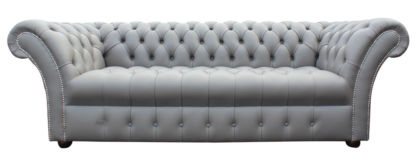 Product photograph of Chesterfield 3 Seater Buttoned Seat Silver Grey Leather Sofa Bespoke In Balmoral Style from Chesterfield Sofas.