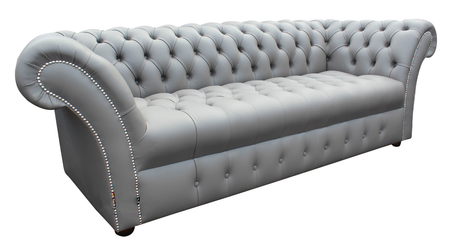 Product photograph of Chesterfield 3 Seater Buttoned Seat Silver Grey Leather Sofa Bespoke In Balmoral Style from Chesterfield Sofas.