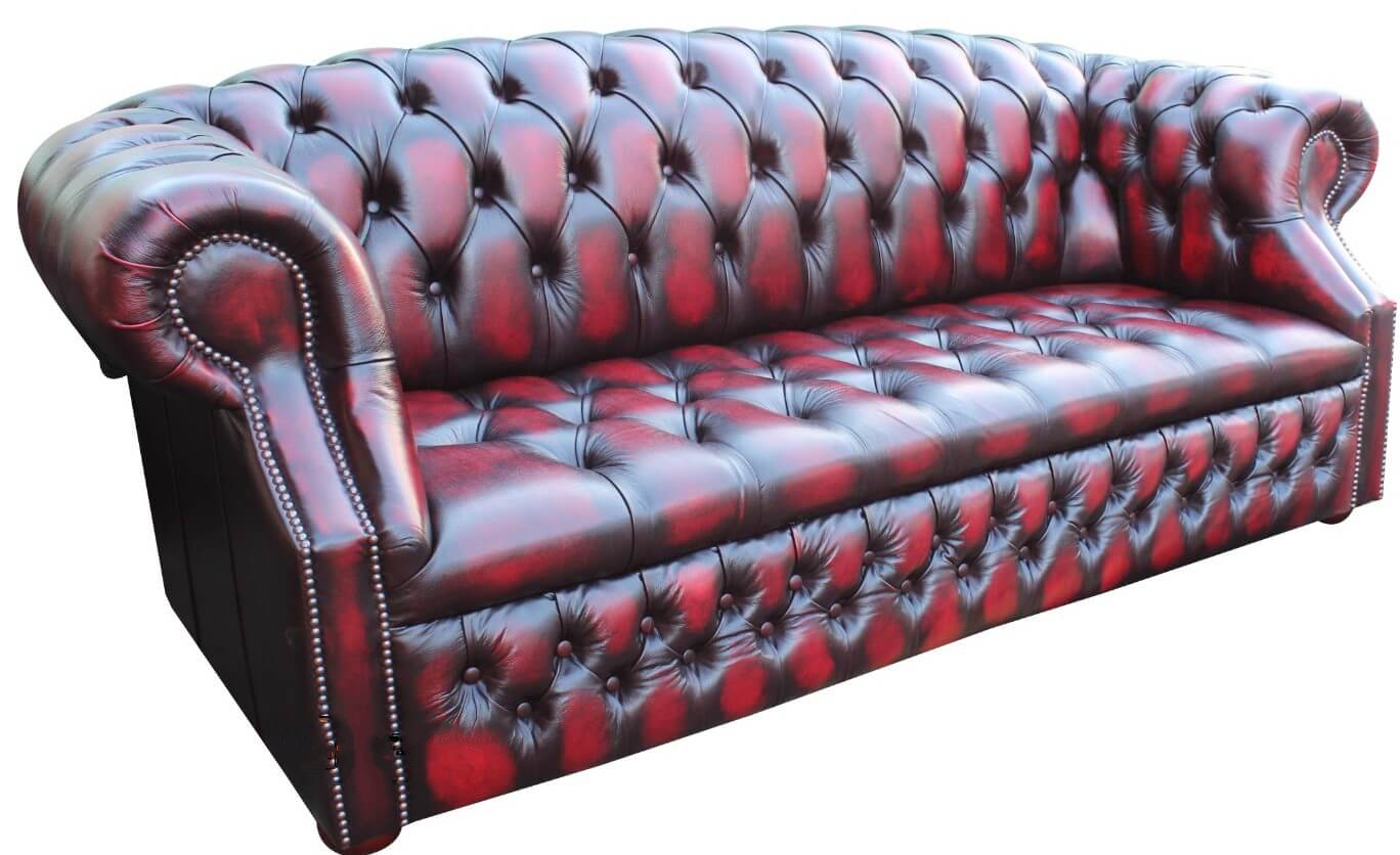 Product photograph of Chesterfield 3 Seater Buttoned Seat Sofa Antique Oxblood Leather In Buckingham Style from Chesterfield Sofas.