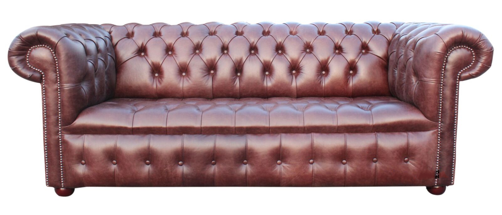 Product photograph of Chesterfield 3 Seater Buttoned Seat Sofa Old English Hazel Real Leather In Classic Style from Chesterfield Sofas.