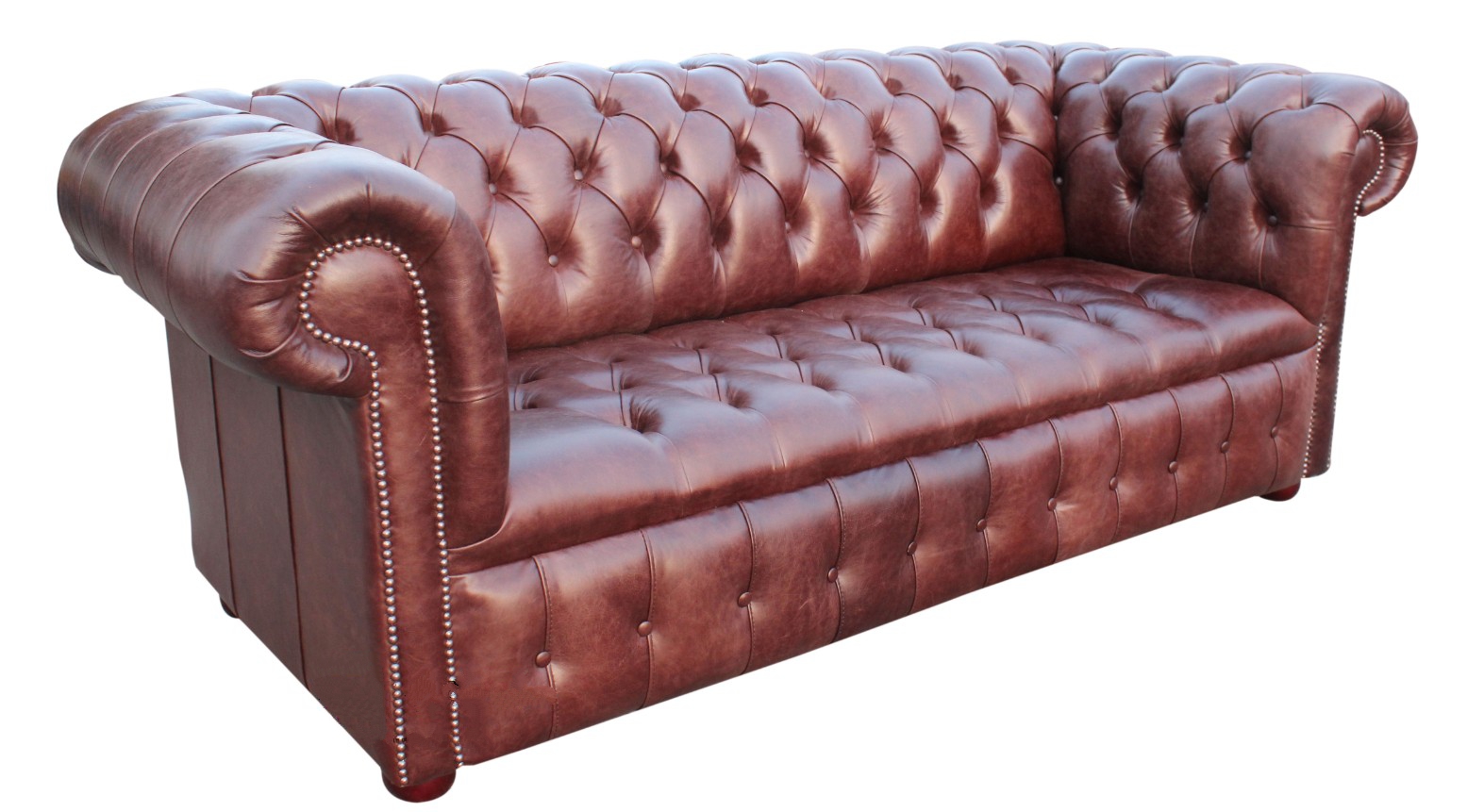 Product photograph of Chesterfield 3 Seater Buttoned Seat Sofa Old English Hazel Real Leather In Classic Style from Chesterfield Sofas.
