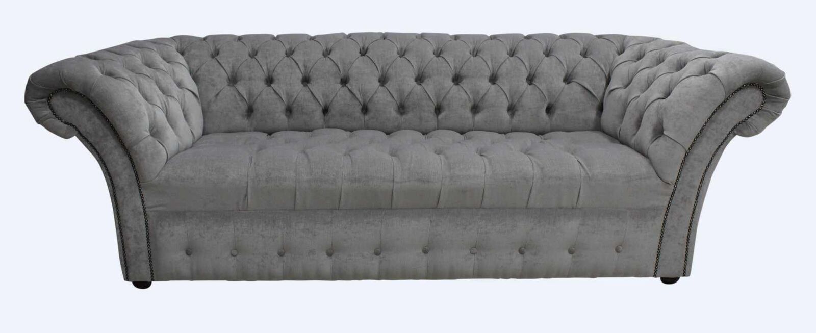 Product photograph of Chesterfield 3 Seater Buttoned Seat Sofa Pimlico Grey Fabric In Balmoral Style from Chesterfield Sofas