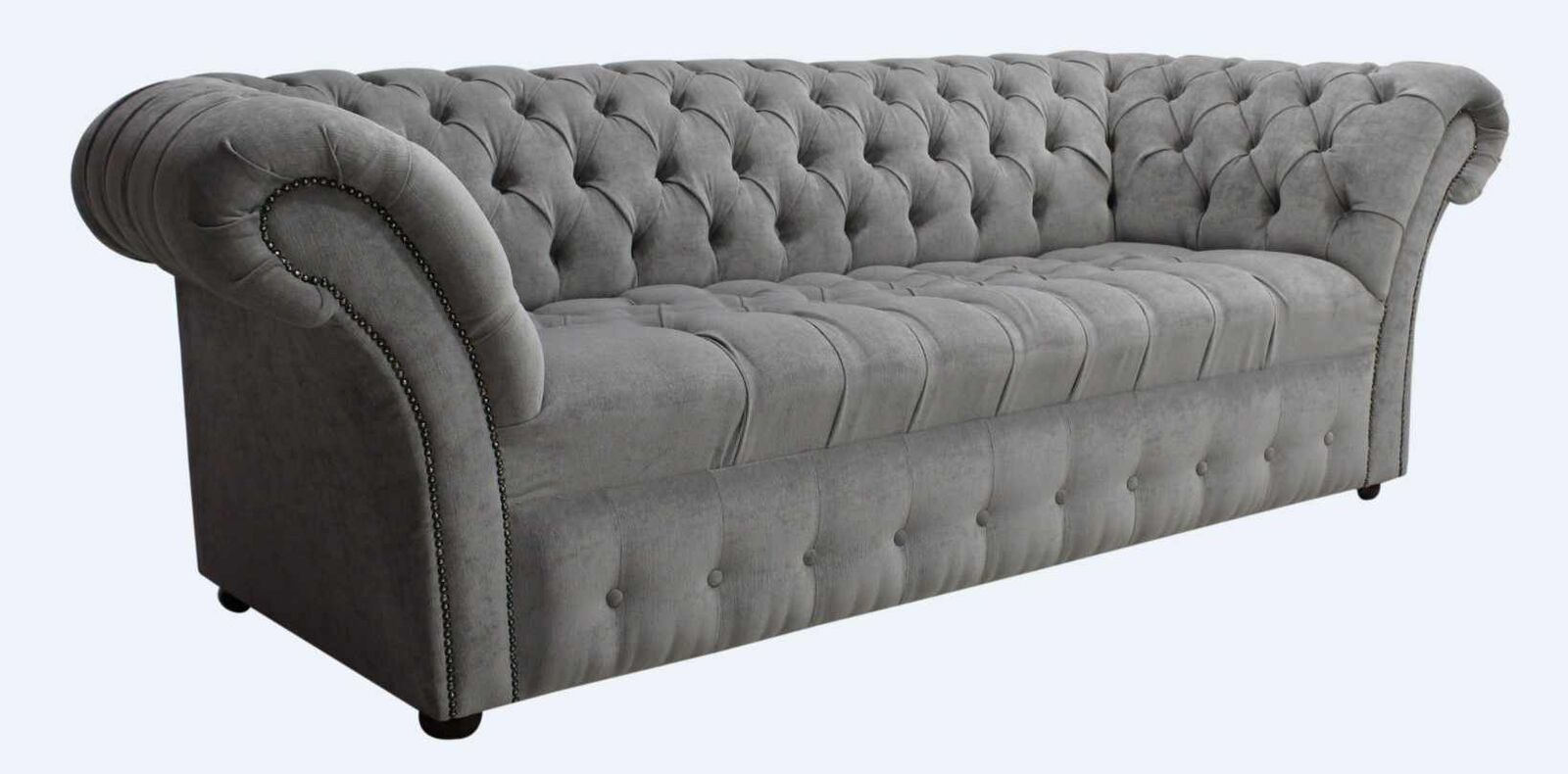 Product photograph of Chesterfield 3 Seater Buttoned Seat Sofa Pimlico Grey Fabric In Balmoral Style from Chesterfield Sofas.