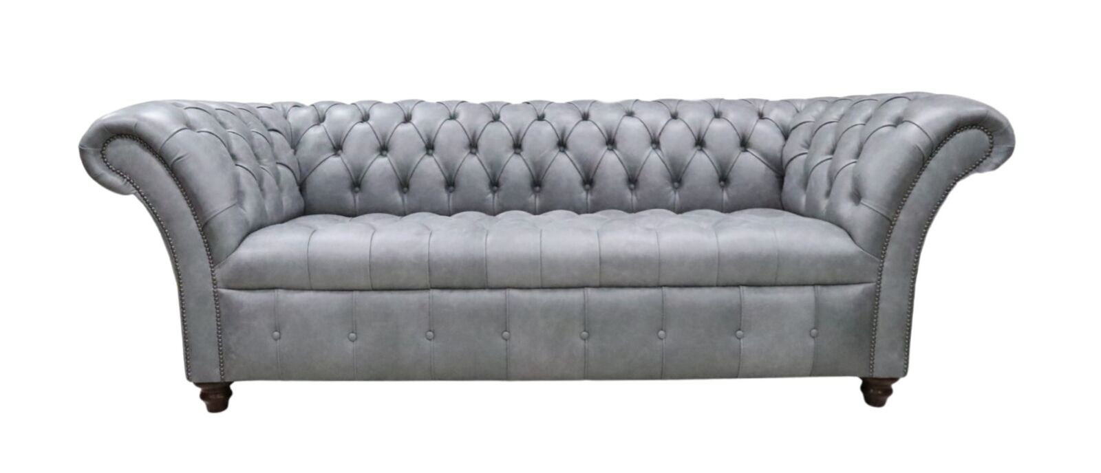 Product photograph of Chesterfield 3 Seater Buttoned Seat Sofa Vintage Cracked Wax Ash Grey Leather In Balmoral Style from Chesterfield Sofas