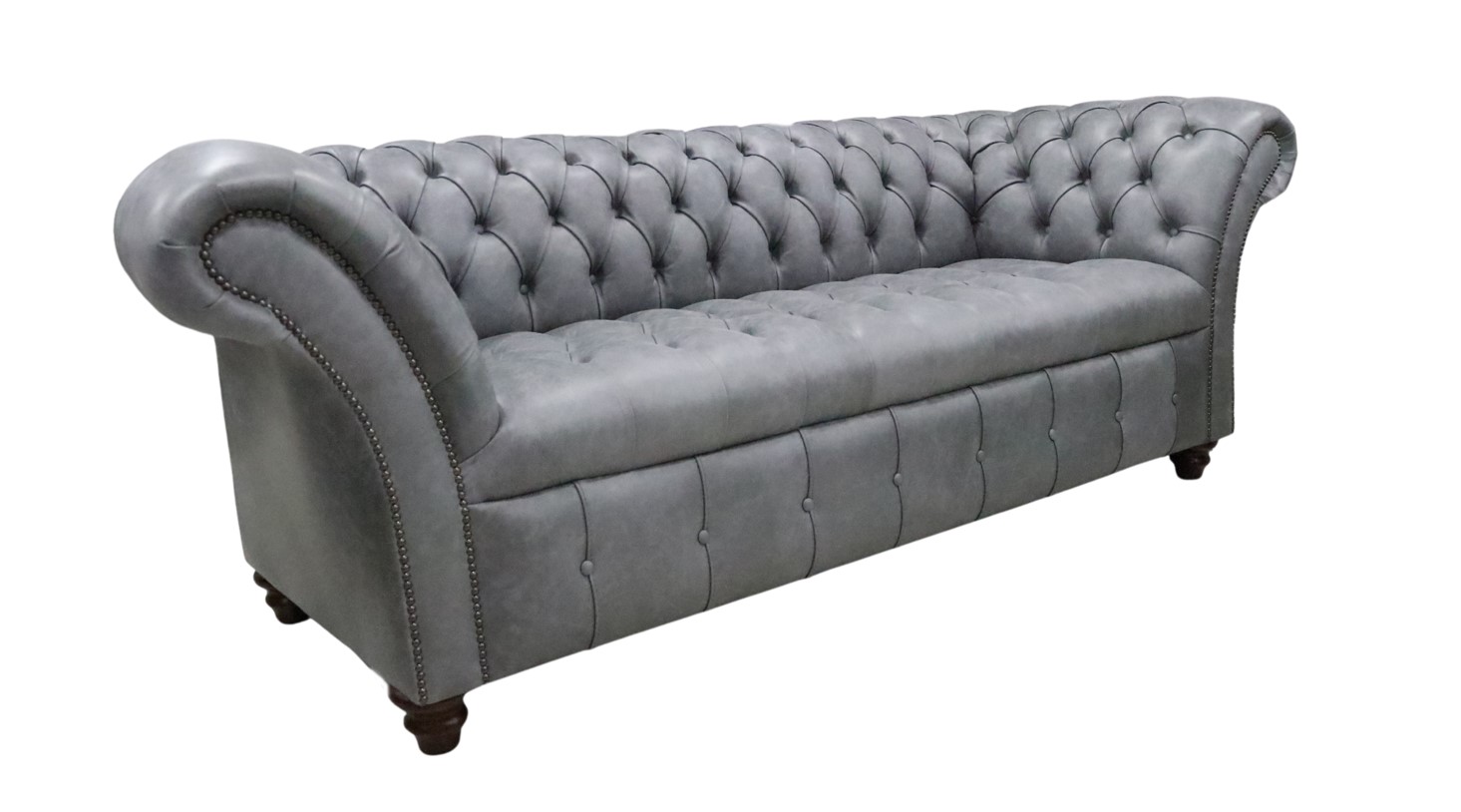Product photograph of Chesterfield 3 Seater Buttoned Seat Sofa Vintage Cracked Wax Ash Grey Leather In Balmoral Style from Chesterfield Sofas.