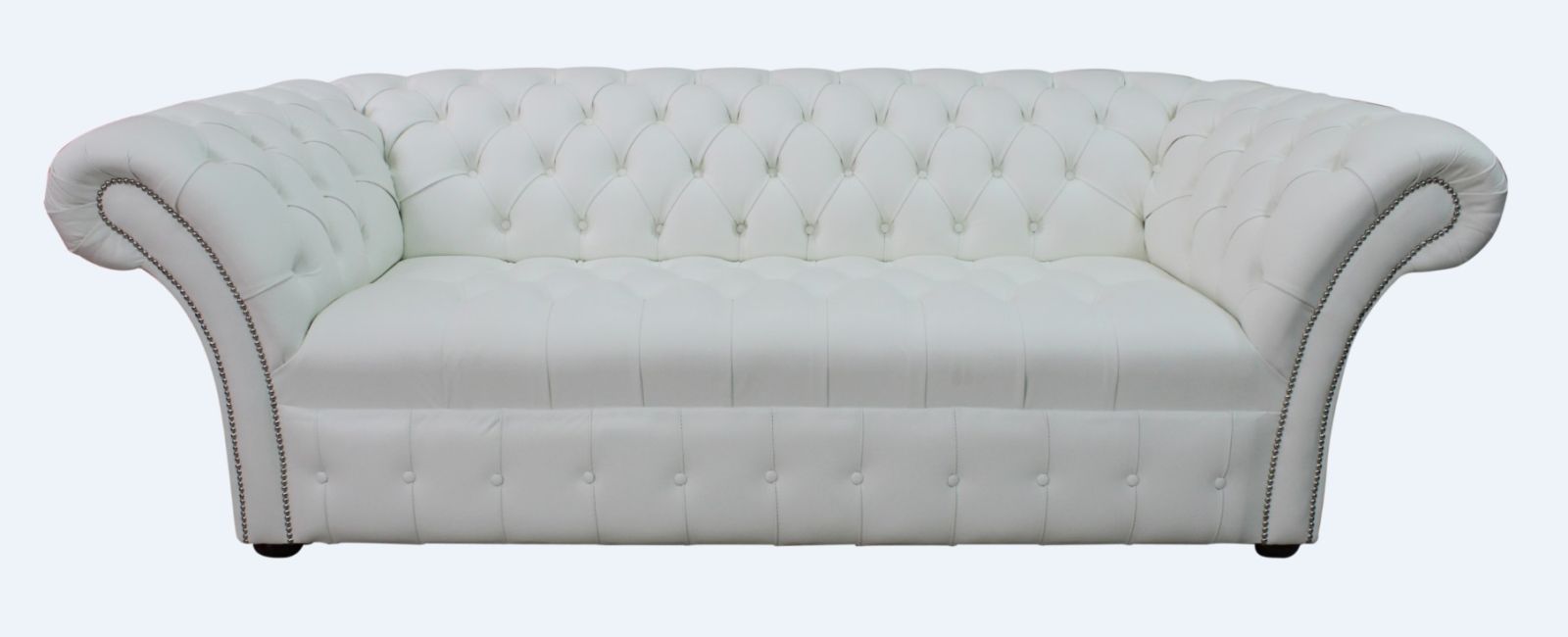 Product photograph of Chesterfield 3 Seater Buttoned Seat Winter White Leather Sofa Bespoke In Balmoral Style from Chesterfield Sofas