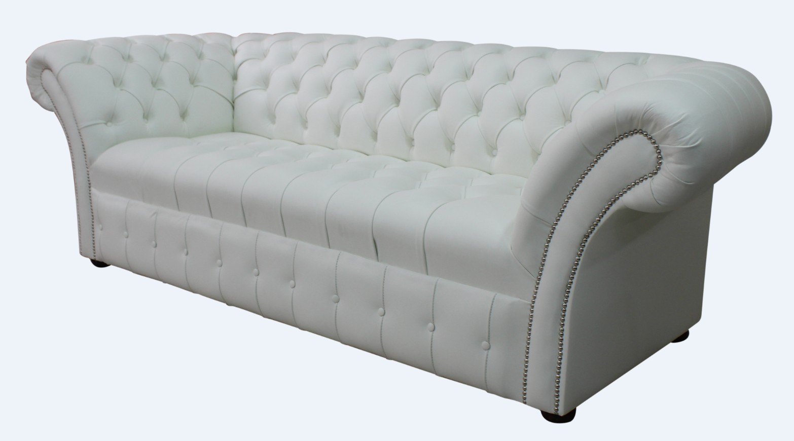 Product photograph of Chesterfield 3 Seater Buttoned Seat Winter White Leather Sofa Bespoke In Balmoral Style from Chesterfield Sofas.