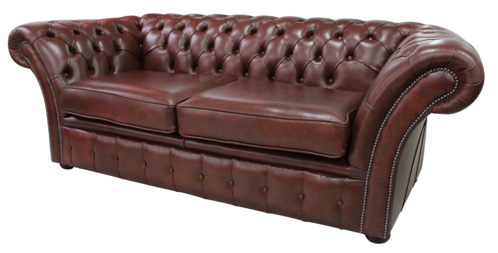 Product photograph of Chesterfield 3 Seater Byron Conker Leather Sofa Bespoke In Balmoral Style from Chesterfield Sofas.