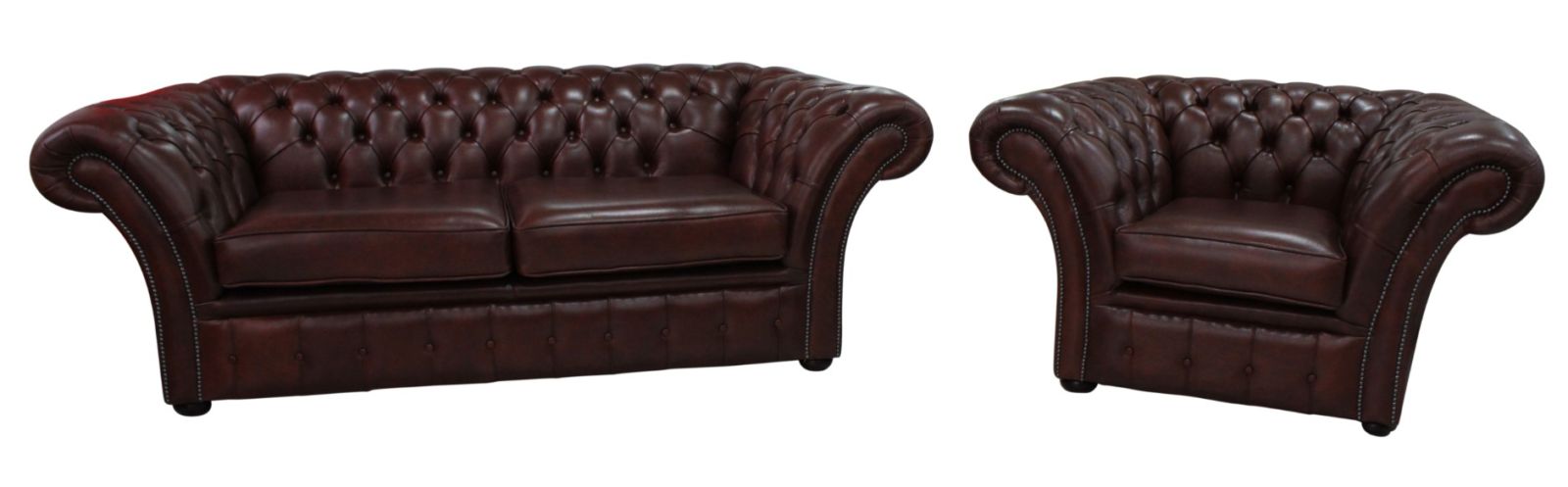 Product photograph of Chesterfield 3 Seater Club Chair Byron Conker Leather Sofa Suite In Balmoral Style from Chesterfield Sofas