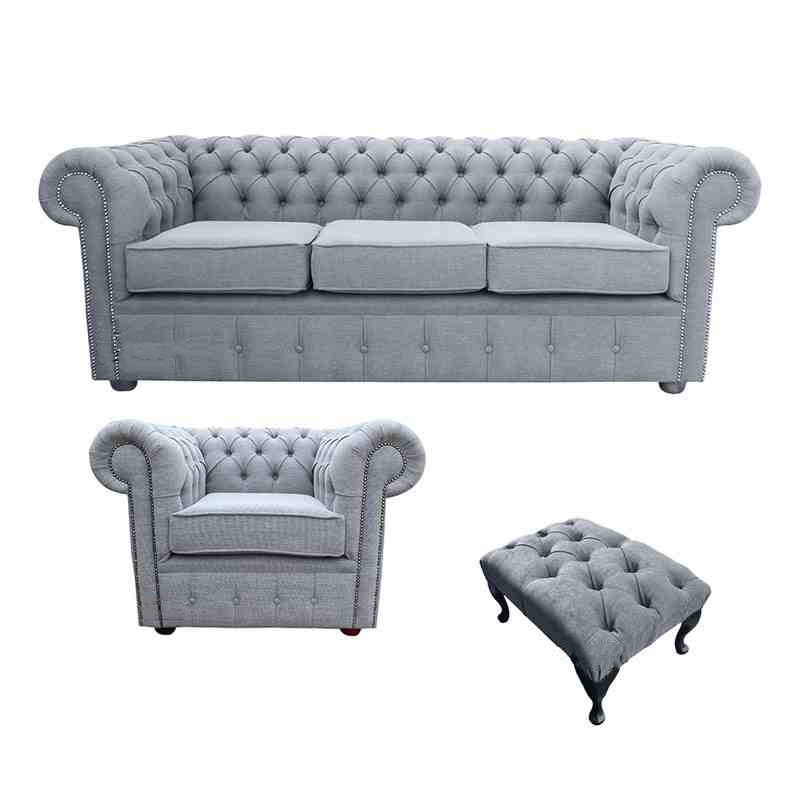 Product photograph of Chesterfield 3 Seater Club Chair Footstool Verity Plain Steel Grey Fabric Sofa Suite from Chesterfield Sofas