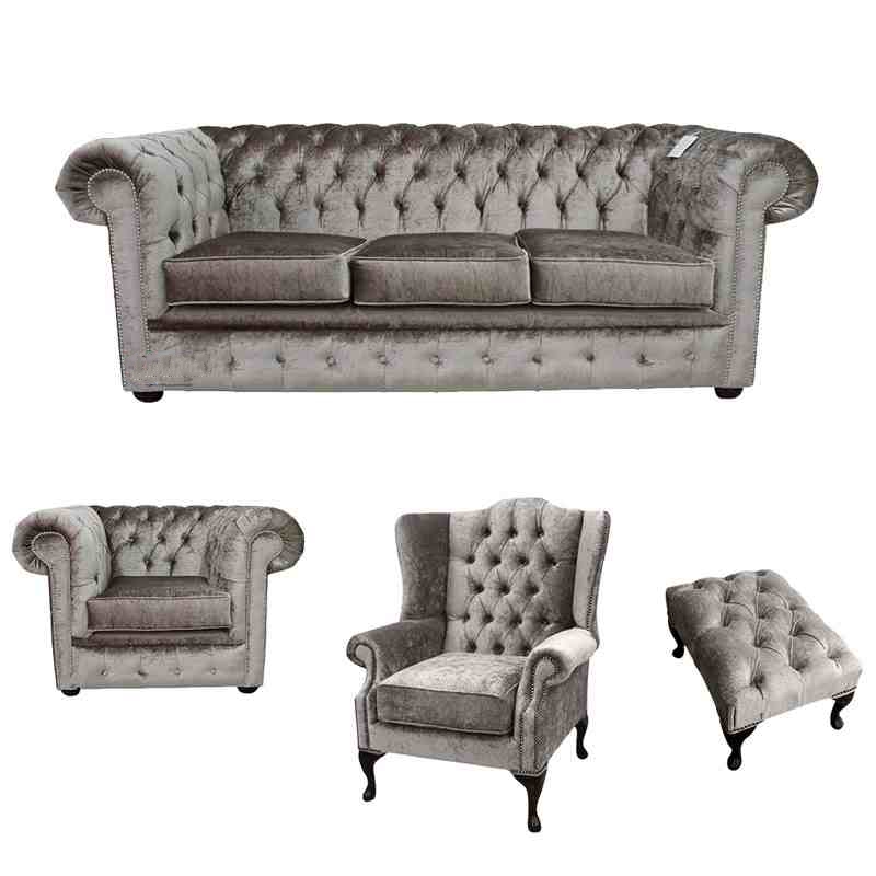 Product photograph of Chesterfield 3 Seater Club Chair Mallory Chair Footstool Verity Silver Fabric Sofa Suite from Chesterfield Sofas