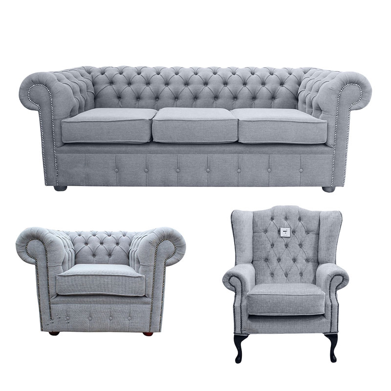 Product photograph of Chesterfield 3 Seater Club Chair Mallory Chair Verity Plain Steel Grey Fabric Sofa Suite from Chesterfield Sofas