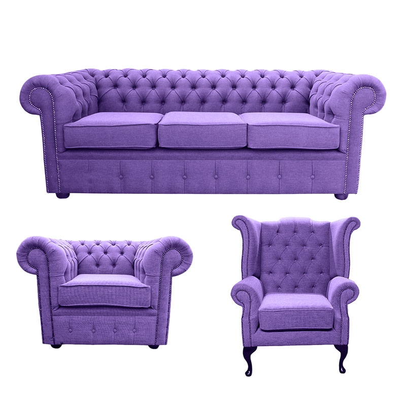 Product photograph of Chesterfield 3 Seater Club Chair Queen Anne Chair Verity Purple Fabric Sofa Suite from Chesterfield Sofas