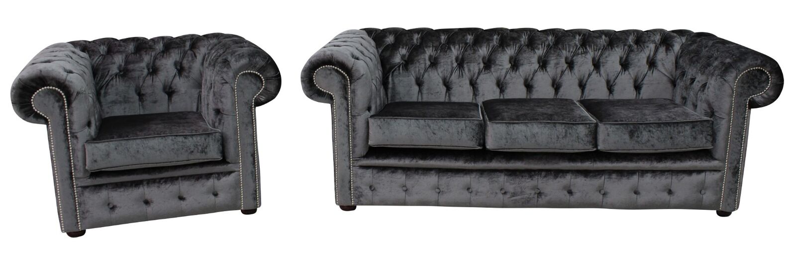 Product photograph of Chesterfield 3 Seater Club Chair Sofa Suite Boutique Storm Black Velvet Fabric from Chesterfield Sofas