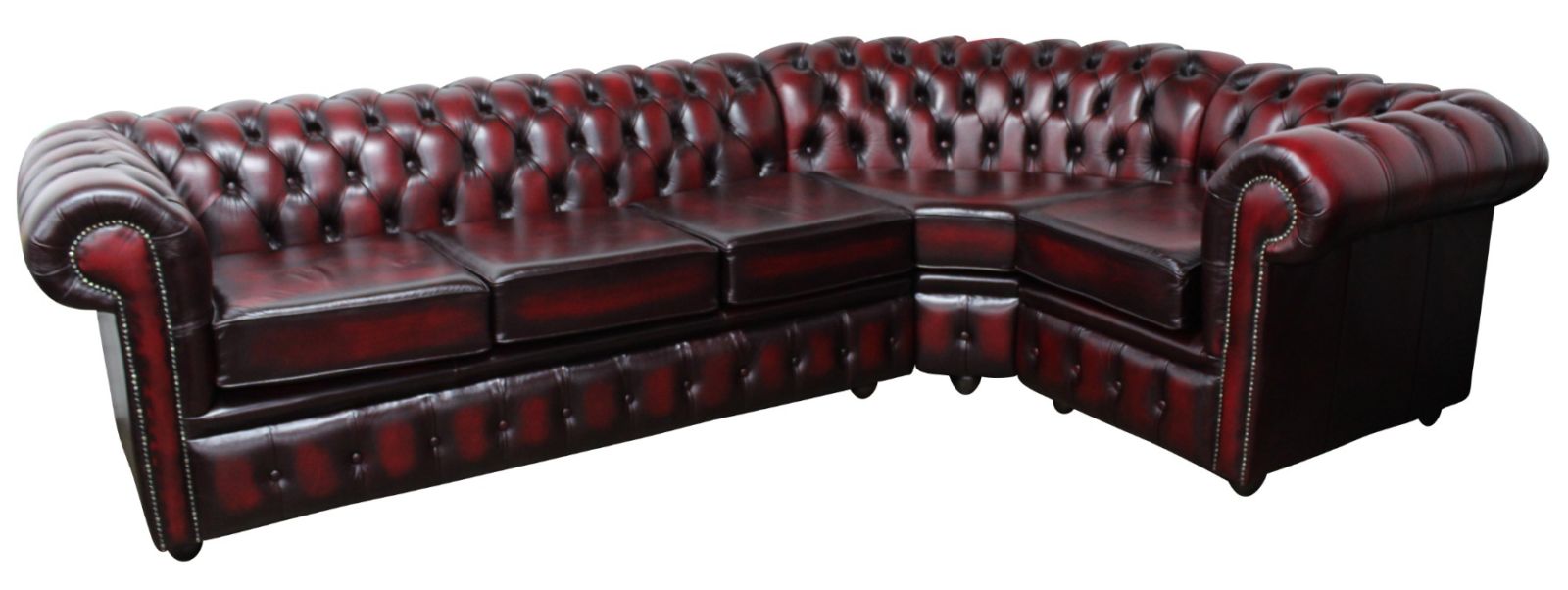 Product photograph of Chesterfield 3 Seater Corner 1 Seater Antique Oxblood Leather Cushioned Corner Sofa In Classic Style from Chesterfield Sofas