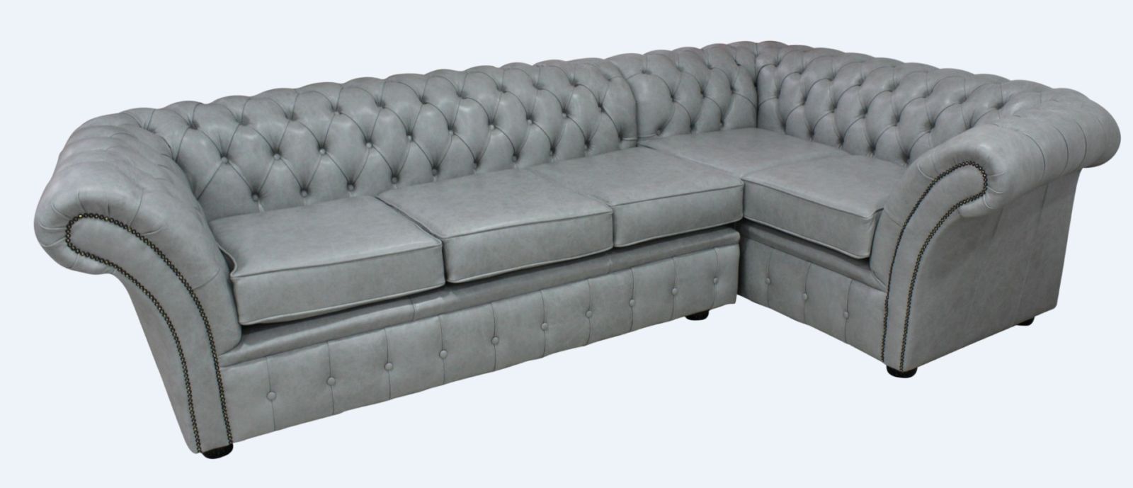 Product photograph of Chesterfield 3 Seater Corner 1 Seater Stella Dove Grey Leather Cushioned Corner Sofa In Balmoral Style from Chesterfield Sofas