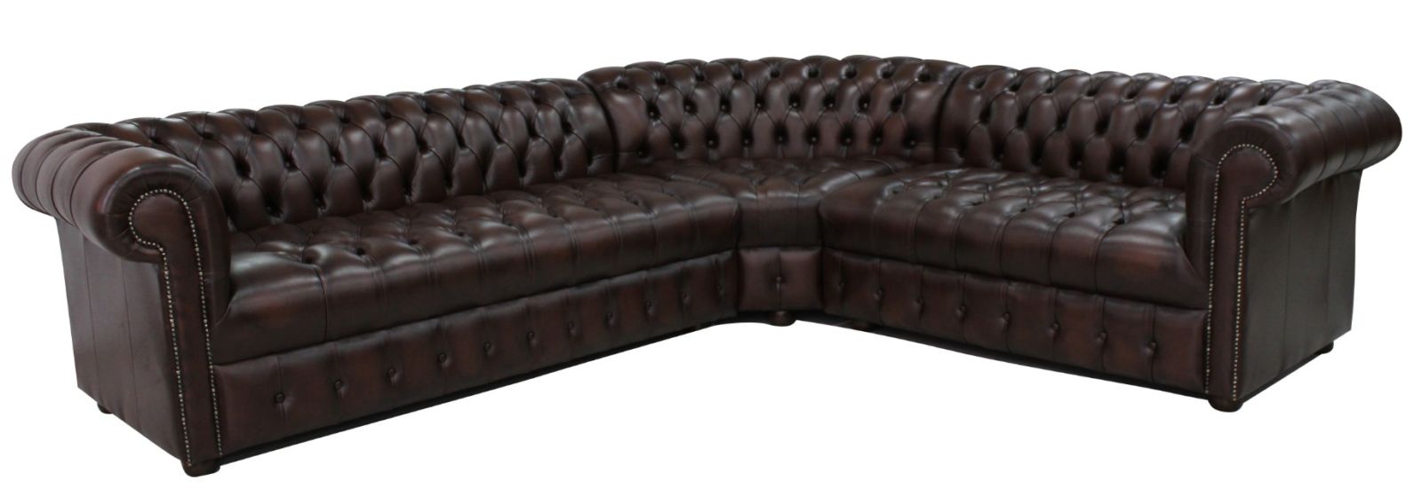 Product photograph of Chesterfield 3 Seater Corner 2 Seater Antique Brown Leather Buttoned Seat Corner Sofa In Classic Style from Chesterfield Sofas
