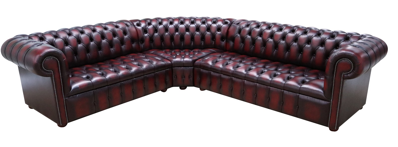 Product photograph of Chesterfield 2 Seater Corner 3 Seater Antique Oxblood Leather Buttoned Seat Corner Sofa In Classic Style from Chesterfield Sofas