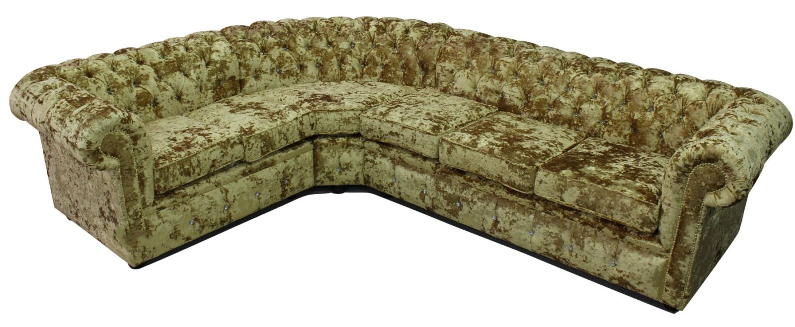 Product photograph of Chesterfield 3 Seater Corner 2 Seater Lustro Gilded Velvet Fabric Crystal Corner Sofa In Classic Style from Chesterfield Sofas