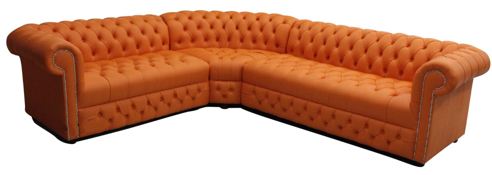 Product photograph of Chesterfield 3 Seater Corner 2 Seater Mandarin Orange Leather Buttoned Seat Corner Sofa In Classic Style from Chesterfield Sofas