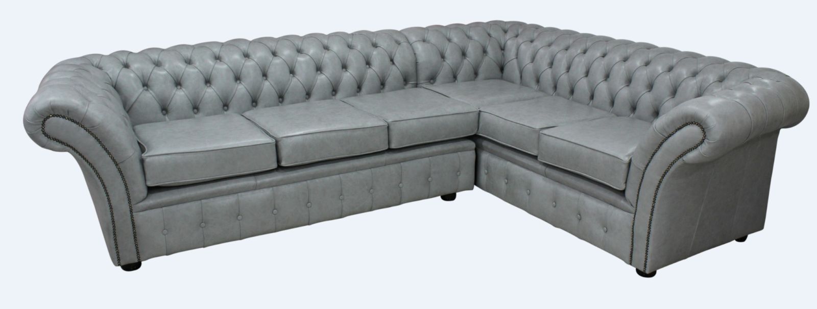 Product photograph of Chesterfield 3 Seater Corner 2 Seater Stella Dove Grey Leather Corner Sofa In Balmoral Style from Chesterfield Sofas