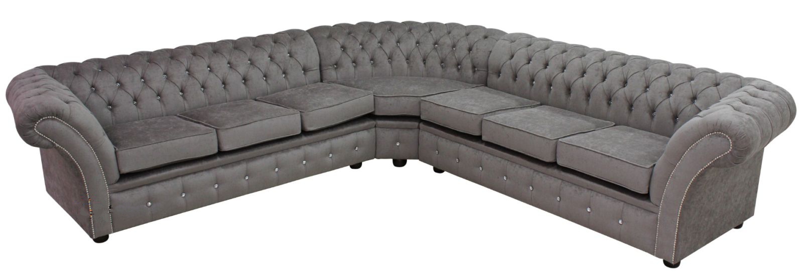 Product photograph of Chesterfield 3 Seater Corner 3 Seater Harmony Dusk Grey Velvet Crystal Corner Sofa In Balmoral Style from Chesterfield Sofas