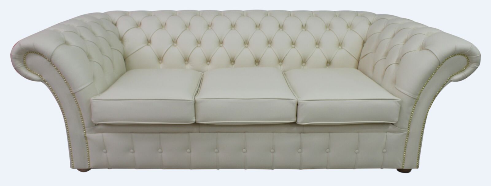 Product photograph of Chesterfield 3 Seater Cottonseed Cream Leather Sofa Bespoke In Balmoral Style from Chesterfield Sofas