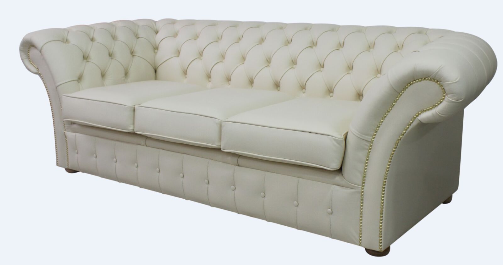 Product photograph of Chesterfield 3 Seater Cottonseed Cream Leather Sofa Bespoke In Balmoral Style from Chesterfield Sofas.