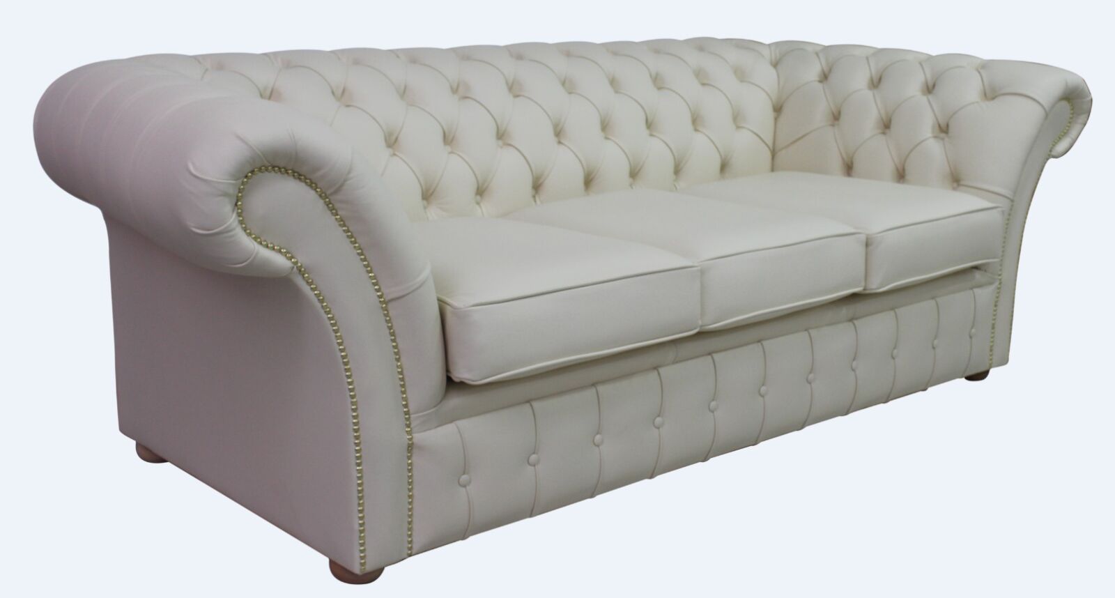 Product photograph of Chesterfield 3 Seater Cottonseed Cream Leather Sofa Bespoke In Balmoral Style from Chesterfield Sofas.