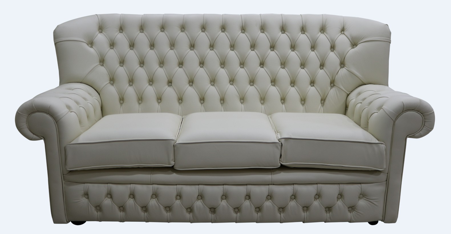 Product photograph of Chesterfield 3 Seater Cottonseed Cream Leather Sofa Bespoke In Monks Style from Chesterfield Sofas