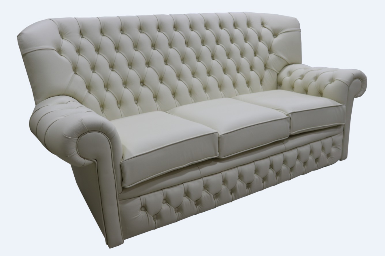 Product photograph of Chesterfield 3 Seater Cottonseed Cream Leather Sofa Bespoke In Monks Style from Chesterfield Sofas.