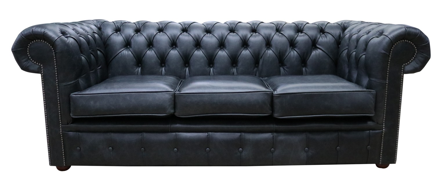 Product photograph of Chesterfield 3 Seater Cracked Wax Jet Black Leather Sofa Settee In Classic Style from Chesterfield Sofas