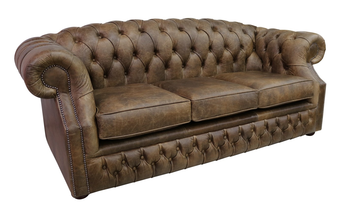 Product photograph of Chesterfield 3 Seater Cracked Wax Tobacco Leather Sofa Bespoke In Buckingham Style from Chesterfield Sofas.