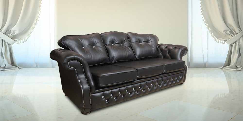 Product photograph of Chesterfield 3 Seater Crystal Black Leather Sofa Settee Bespoke In Era Style from Chesterfield Sofas