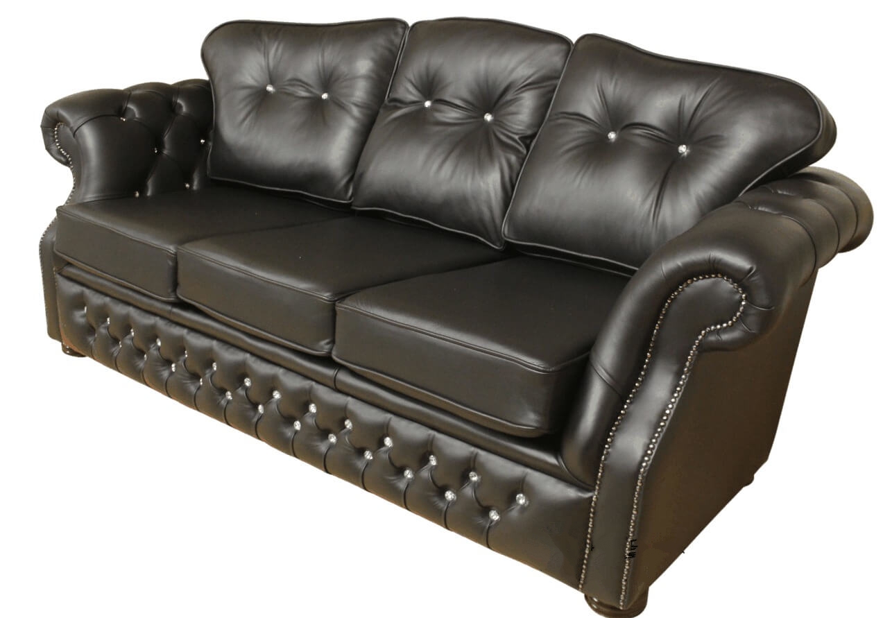 Product photograph of Chesterfield 3 Seater Crystal Black Leather Sofa Settee Bespoke In Era Style from Chesterfield Sofas.