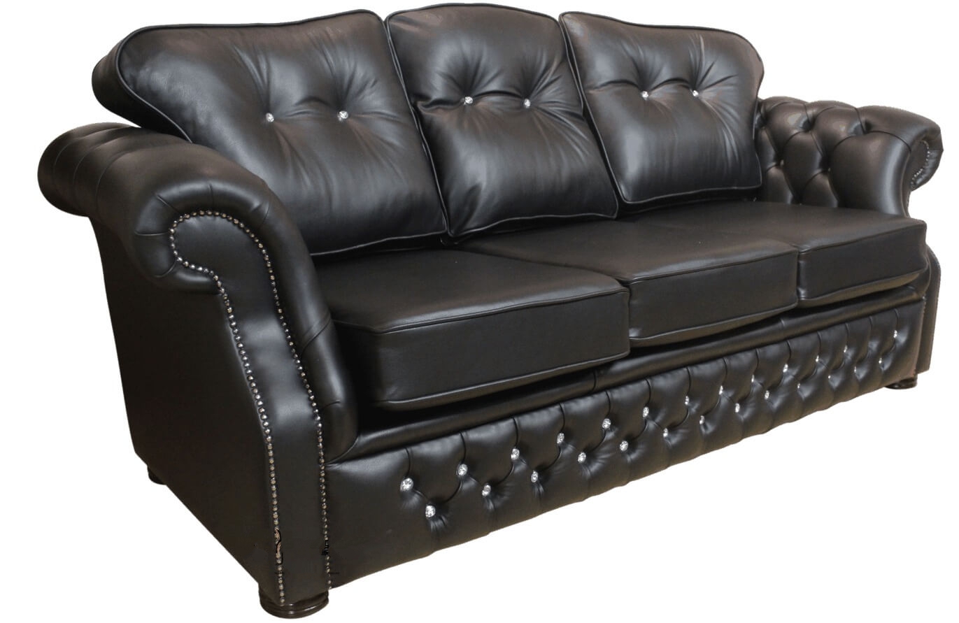 Product photograph of Chesterfield 3 Seater Crystal Black Leather Sofa Settee Bespoke In Era Style from Chesterfield Sofas.