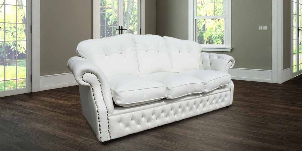 Product photograph of Chesterfield 3 Seater Crystal White Leather Sofa Settee Bespoke In Era Style from Chesterfield Sofas