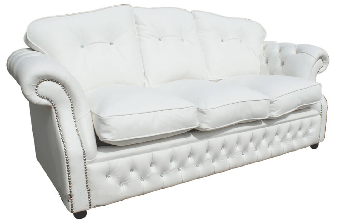 Product photograph of Chesterfield 3 Seater Crystal White Leather Sofa Settee Bespoke In Era Style from Chesterfield Sofas.
