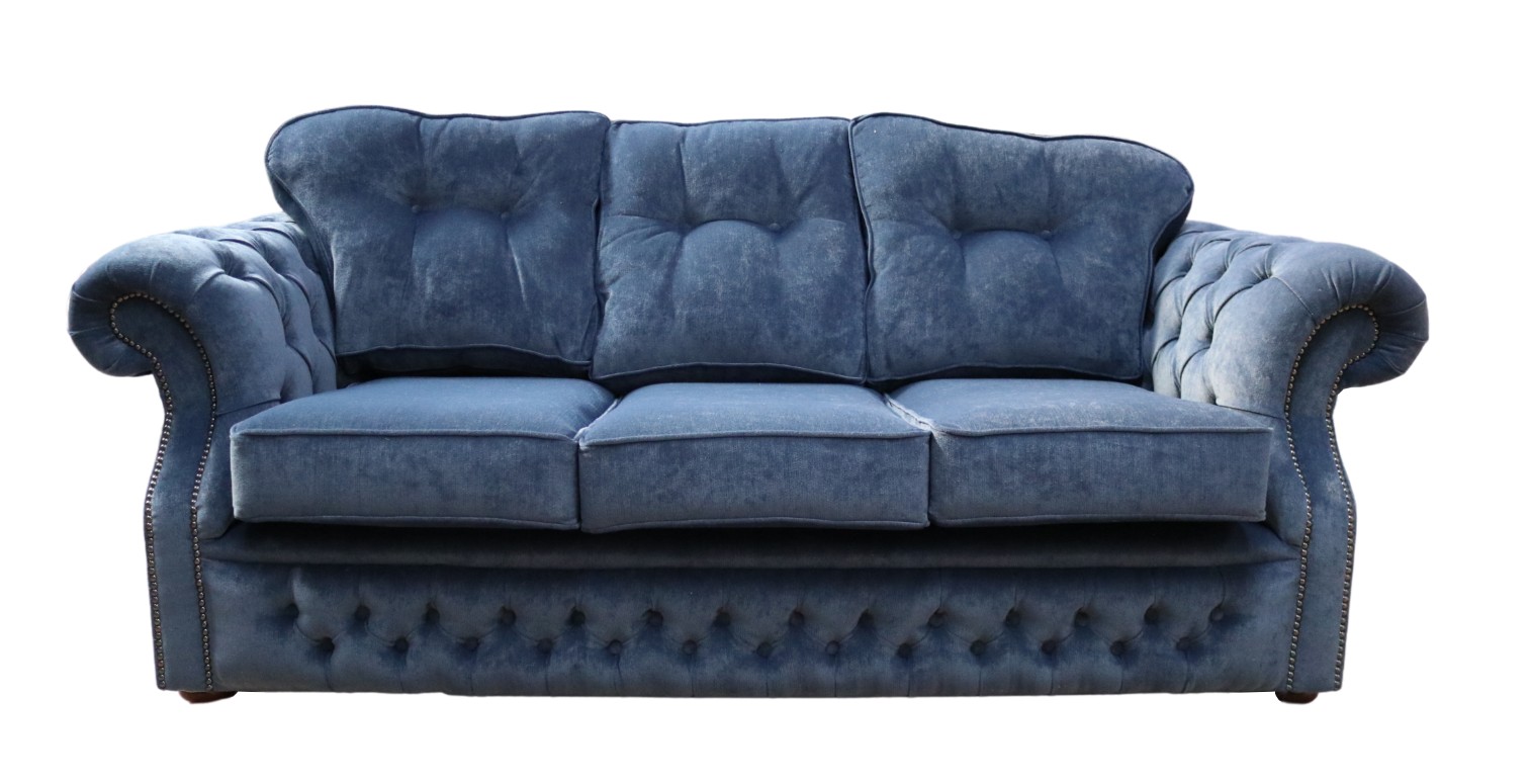 Product photograph of Chesterfield 3 Seater Denim Blue Fabric Sofa Settee Bespoke In Era Style from Chesterfield Sofas