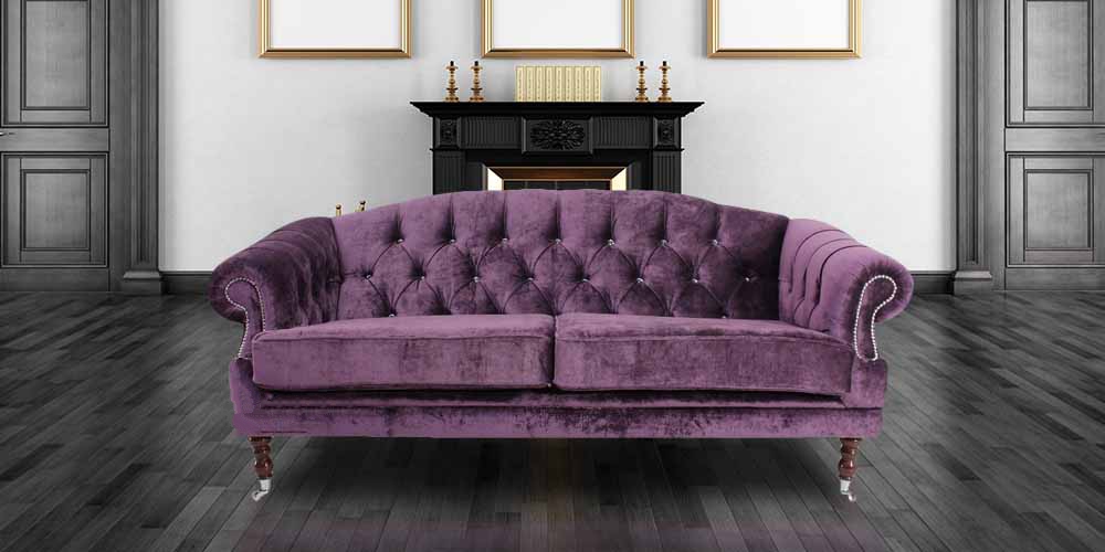 Product photograph of Chesterfield 3 Seater Elegance Aubergine Velvet Fabric Sofa In Victoria Style from Chesterfield Sofas