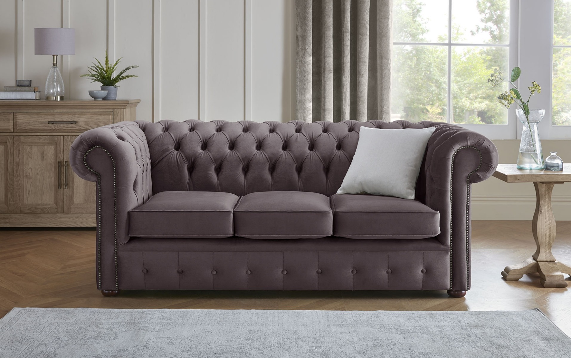 Product photograph of Chesterfield 3 Seater Fabric Malta 02 Lavender Sofa from Chesterfield Sofas