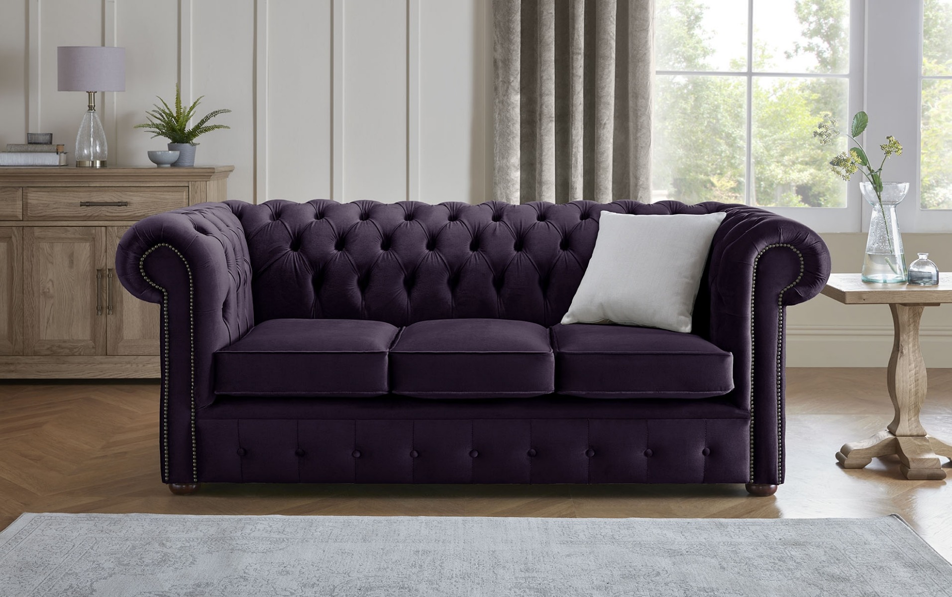 Product photograph of Chesterfield 3 Seater Fabric Malta Amethyst 03 Sofa from Chesterfield Sofas