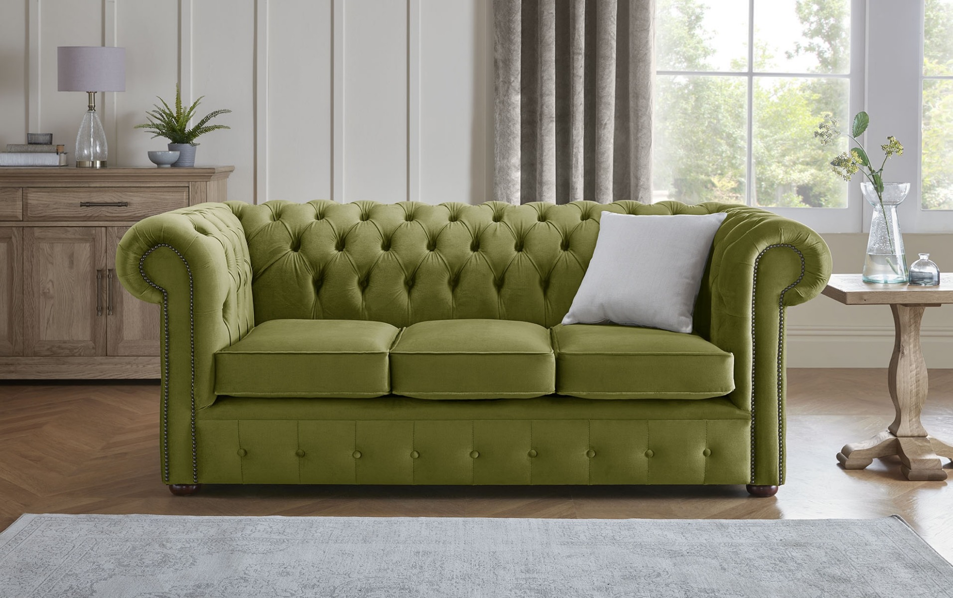 Product photograph of Chesterfield 3 Seater Fabric Malta Grass 12 Sofa from Chesterfield Sofas