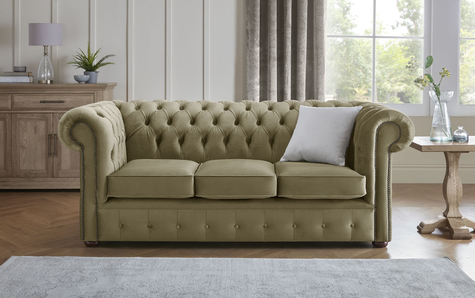 Product photograph of Chesterfield 3 Seater Fabric Malta Parchment 10 Sofa from Chesterfield Sofas