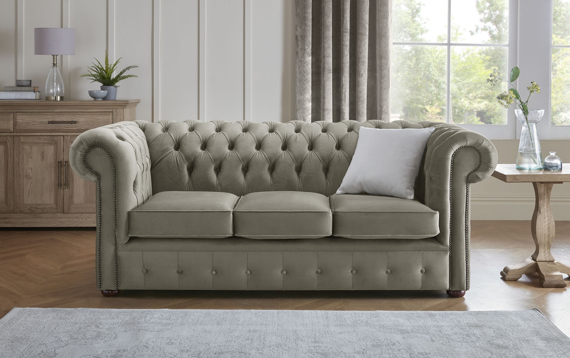 Product photograph of Chesterfield 3 Seater Fabric Malta Putty 09 Sofa from Chesterfield Sofas